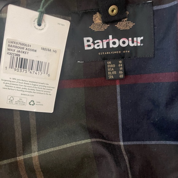 NWT Barbour Women's Acorn Waxed Jacket - Picture 6 of 11